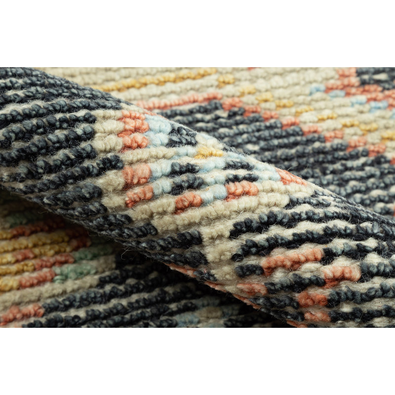 Tapis gris / or / corail en laine / coton noué à la main Capriola, Rectangle 3 pi 6 po x 5 pi 6 po