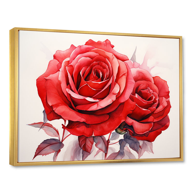 Red Roses Resson sur toile, H 34 po x l 44 po x P 1,5 po, Cadre flottant doré
