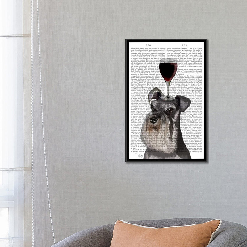 Impression sur toile tendue Fab Funky «Dog Au Vin with Schnauzer on Print fond, H 26 po x l 18 po x P 1,5 po, Pas de tapis