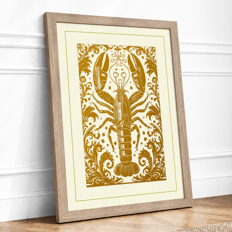 Heraldic Lobster Art Deco - Framed Print, A2 - 59.4 x 42.0 cm, Oak