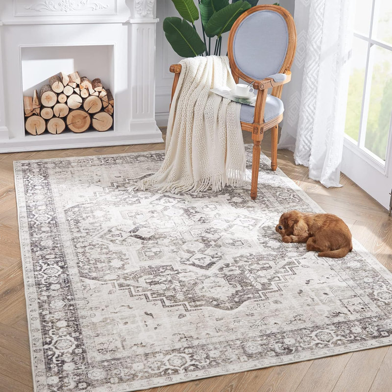 Chenille Mashine Washable Oriental Indoor Arae Rug with Non-Slip Backing for Bedroom Living Room Kitchen Entryway