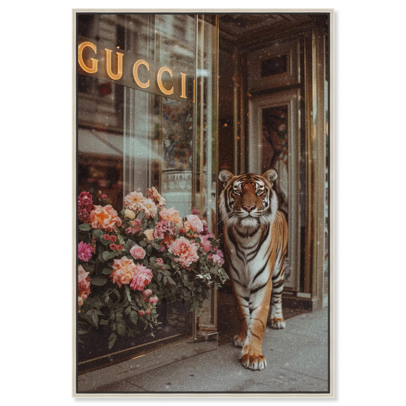 Tiger at the Store Canvas Fashion Designer Wall Art by Art Remedy, Silver Framed, 25" H x 17" W