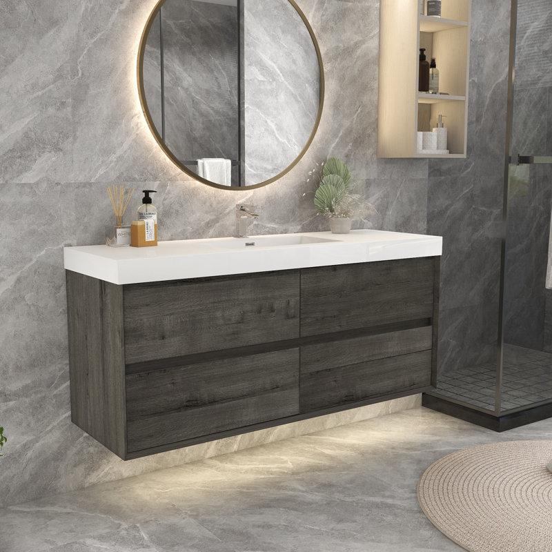 Ensemble de meuble-lavabo simple 59 po, Chêne fumé