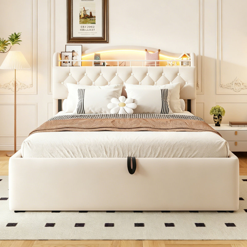 European Double (140 x 200 cm) Bed, Beige