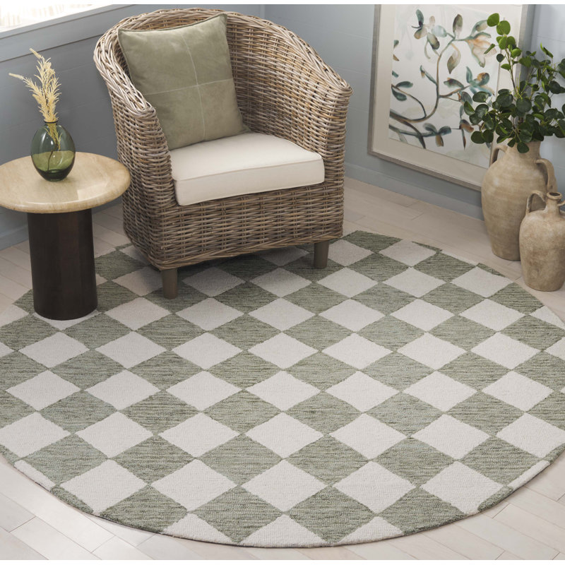 Ebony Hand Tufted Wool Pile Checkered Rug, Round 4"