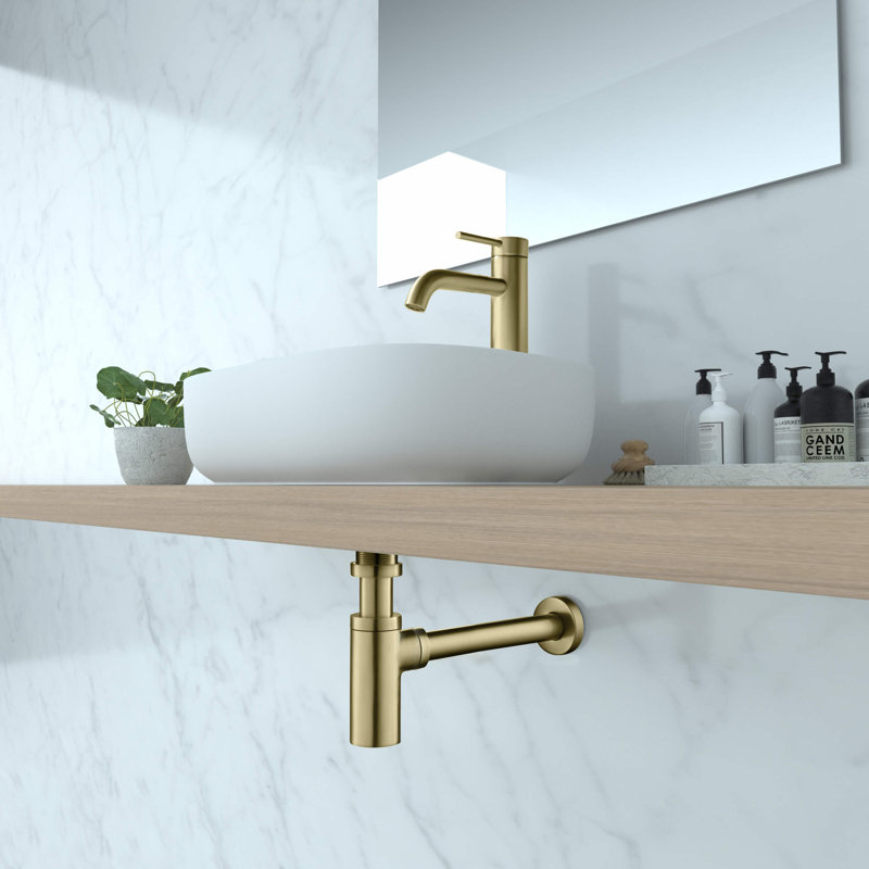 Kibi Bathroom Sink Decorative Round Bottle Trap, Brushed Gold