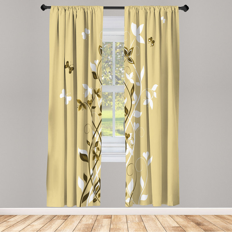 Microfiber Floral Semi-Sheer Rod Pocket Curtain Panels, 28" W x 95" L, White/Dark Yellow/Yellow