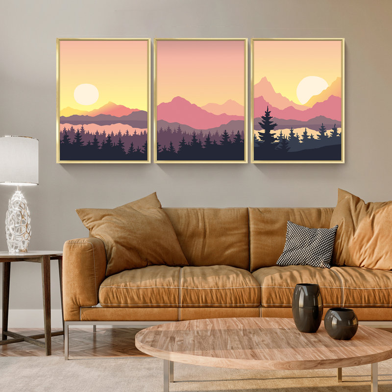Ensemble de 3 reproductions de photos sur toiles, L 36 po x H 16 po x P 1,5 po, Or