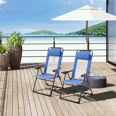 Ensemble de 2 fauteuils de patio pliants à structure métallique avec repose-tête amovible