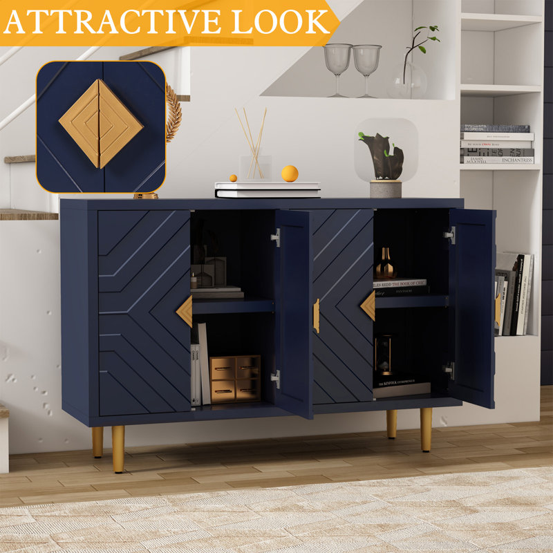 47.8'' Modern Sideboard Cabinet with 4 Embossed Pattern Doors for Kitchen, Living Room, 48'', Navy