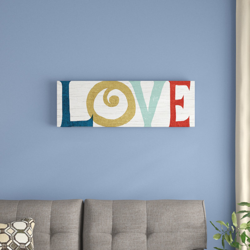 « love », art textuel sur toile tendue, H 12 po x l 36 po x P 1,5 po, Toile tendue, Aucun mat