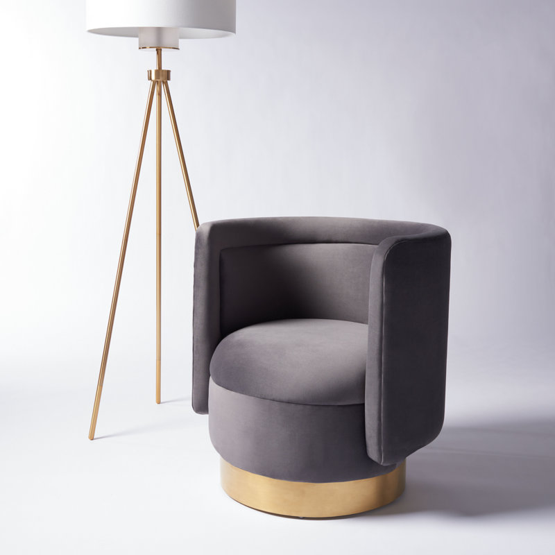 Tews Upholstered Swivel Barrel Chair, Slate Gray