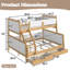 Lit superposé simple au-dessus de grand lit simple avec tiroirs de rangement, lit superposé en bois massif avec lattes de soutien et conception convertible