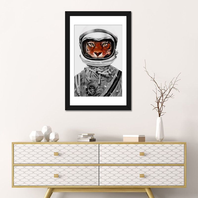 «Astro Tiger in B&W», impression sur toile, H 24 po x l 16 po x P 1 po, Papier beaux-arts encadré noir, Blanc