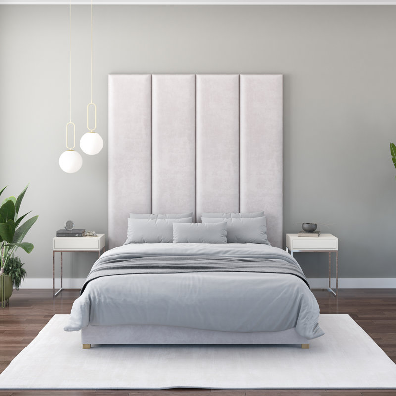 Natalia 45cm x 210cm Upholstered Wall Paneling, Light Silver