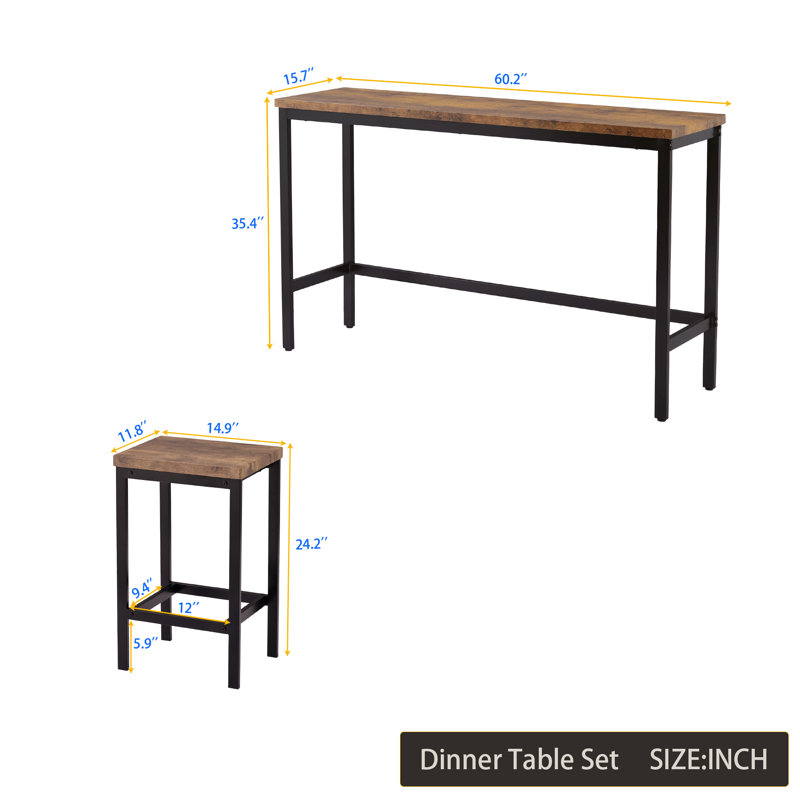 Ensemble repas pour 3 personnes à hauteur de comptoir, Brun, Brun / noir