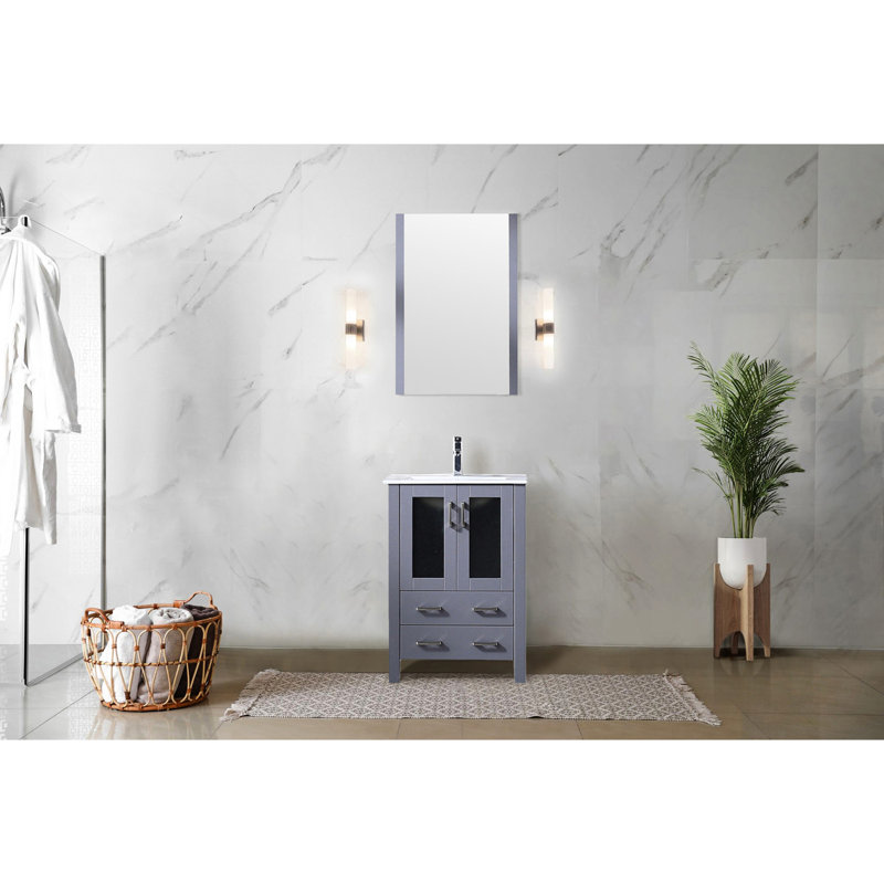 Meuble-lavabo gris foncé, comptoir en céramique, robinet, meuble-lavabo avec miroir inclus, Gris foncé