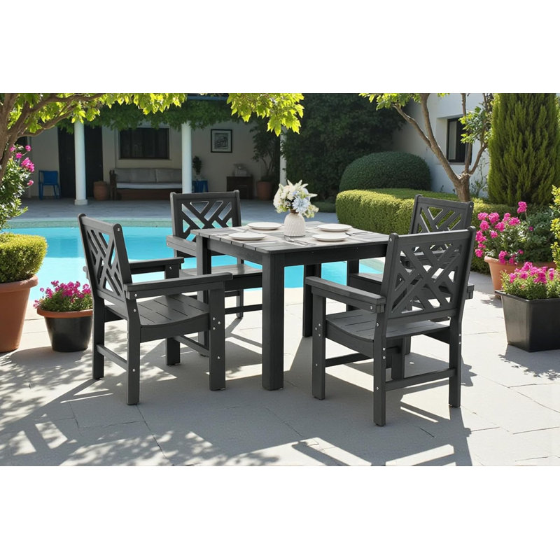 5 Piece Hdpe Outdoor Dining Set For 4 With Square Table (Gray, 5 Piece Square Set), Gray