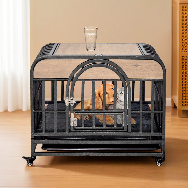 Enceinte pour chien de 46 po de hauteur - construction solide, plateau amovible, roues mobiles, cage de repos confortable pour les chiens anxieux, structure robuste, tapis en mousse facile à verrouiller et à nettoyer
