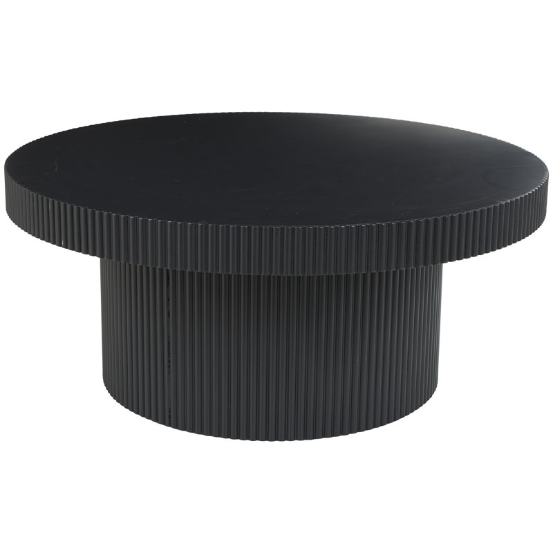 Black Wooden Dimensional Ribbed Living Room Coffee Table, 36" x 36" x 16"