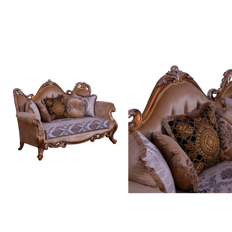 3 Piece New Tiziano Sofa Set, Dark Merlot/Beige/Light Brown