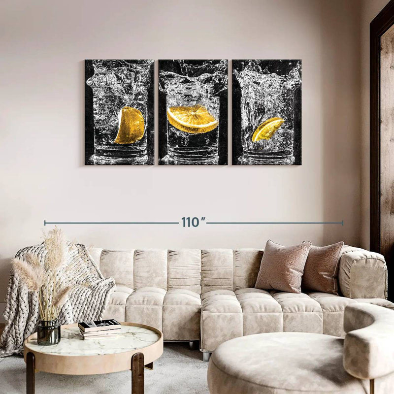 Ensemble de 3 impressions sur toile Lemon Water Pop, H 39 po x l 80 po x P 1,25 po