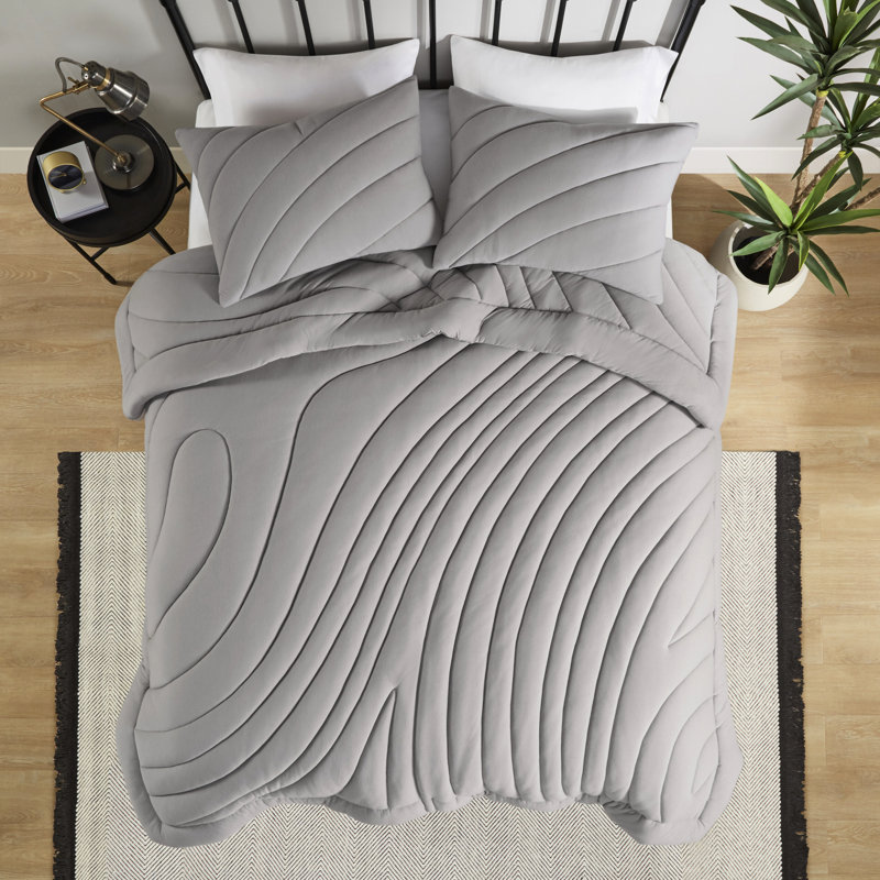 Édredon 3 pièces double / grand gris, rembourrage 350 g / m², - Textile, lavable à la machine, livré avec et 2 taies décoratives, avec
