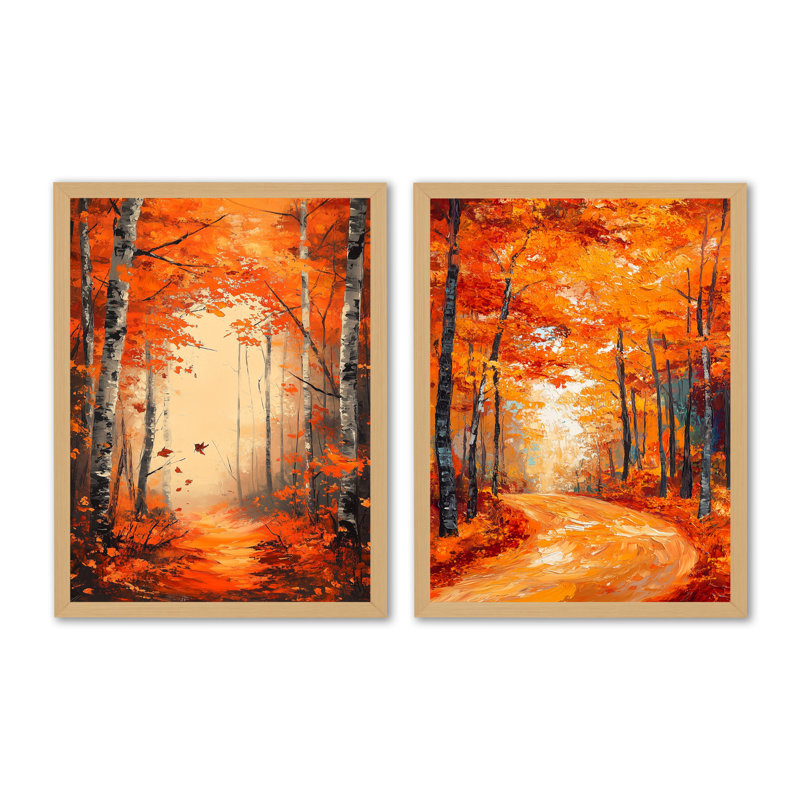 Forêt d'automne aux broussailles sauvages - Tableau encadré en deux parties représentant un érable, 32" H x 48" W