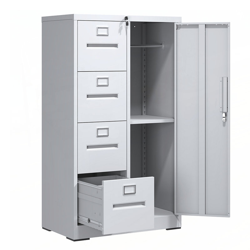 Durable Metal Storage Filing Cabinet with Lock, 4 Drawers and 1 Door for Organized Office and Home Use, White