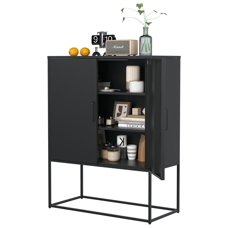Buffet robuste en métal avec 2 tablettes