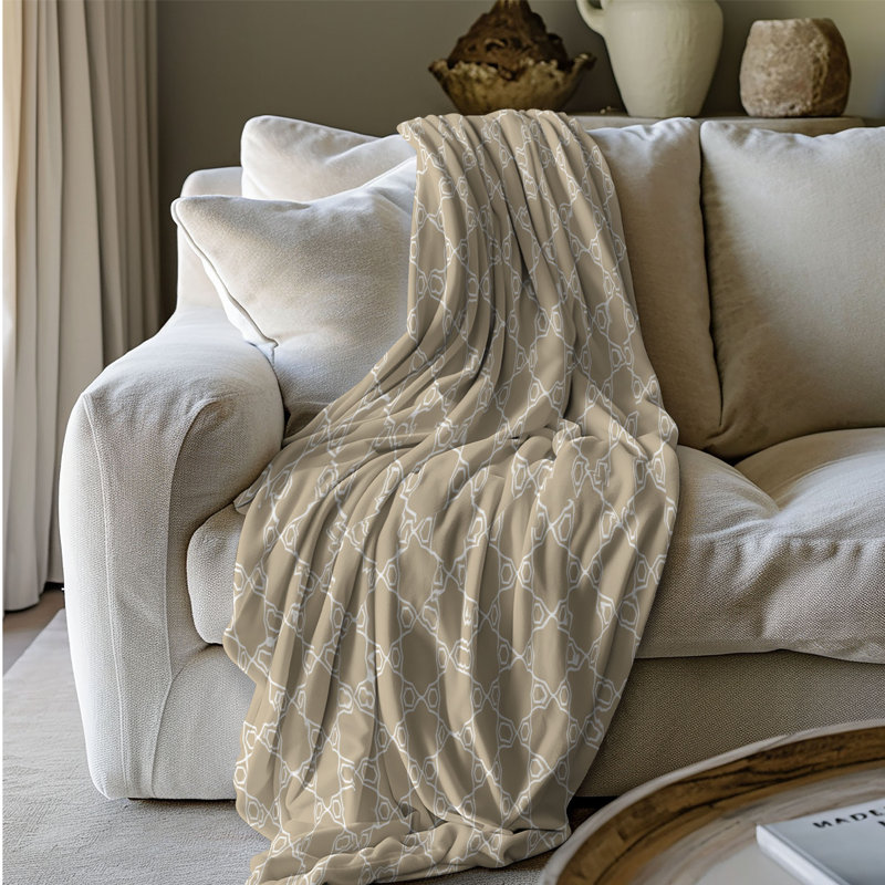 Khaki Geometry - 1 Piece Premium Sherpa Blanket 0191, 50" W x 60" L