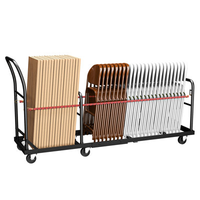 Folding Chair Cart with Wheels,L-Shaped Folding Chair,300 LBS Load Heavy-Duty Metal Cart for 25 Chairs,Apply to Large Business Bonferences,Weddings and Various Events
