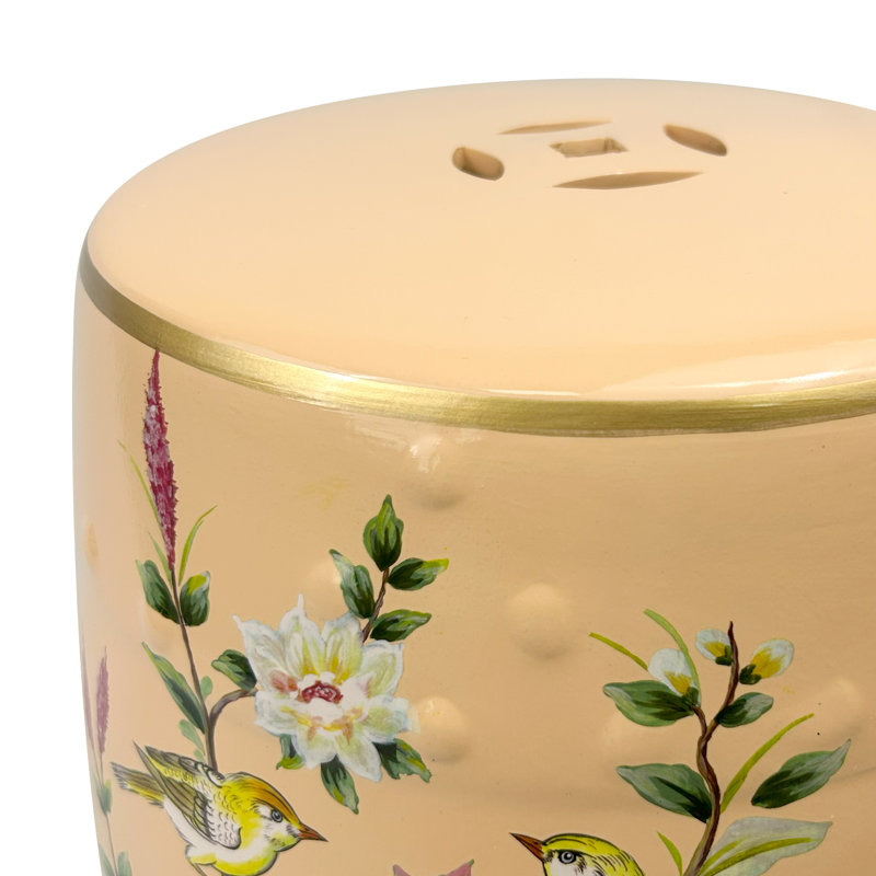 Tabouret en céramique fleur et oiseau