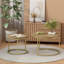 Ensemble de 2 tables basses gigognes, plateau rond en marbre et structure en métal robuste, tables d'appoint de table de bout pour le salon, la chambre et le balcon-2069240849