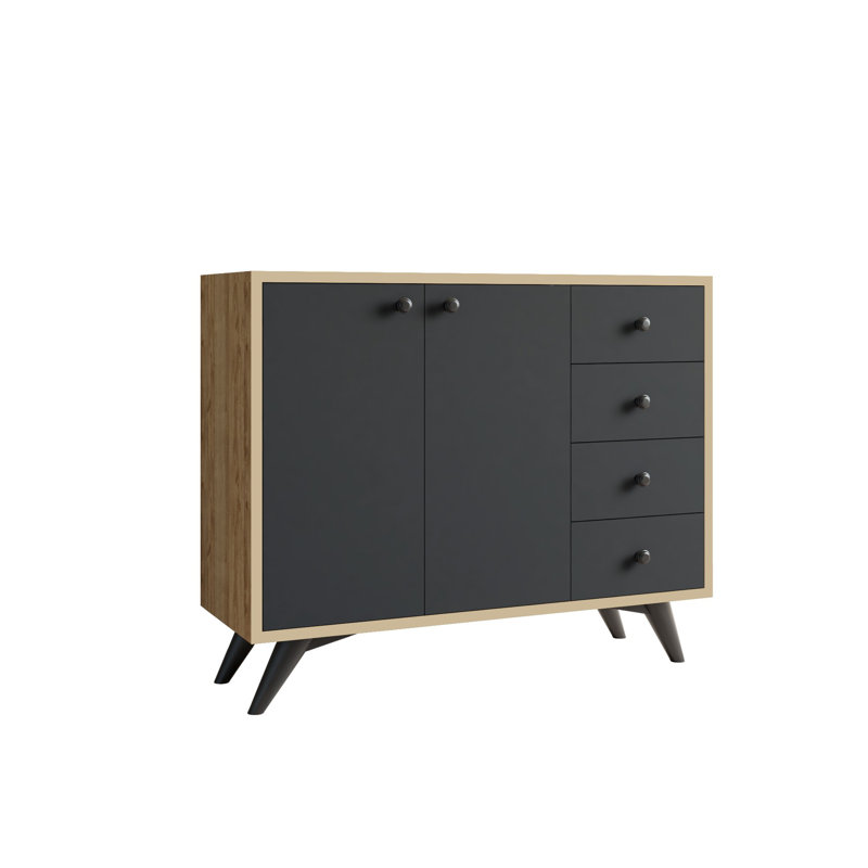 Buffet 4 tiroirs 39,3 po de largeur, Chêne / anthracite