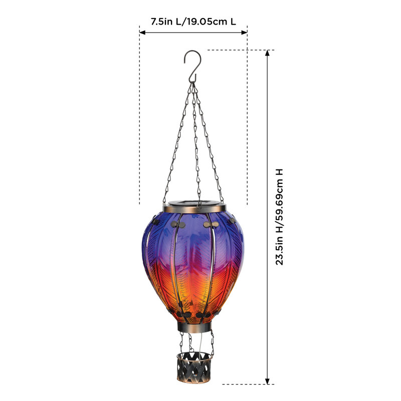 Hand-Painted Multicolor Glass Hanging Solar Lantern