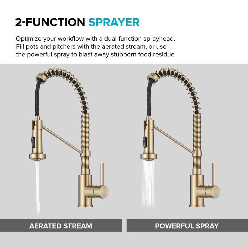 Single Handle Kitchen Faucet 2-Function Sprayer Pull Down Kitchen Faucet, Antique Champagne Bronze