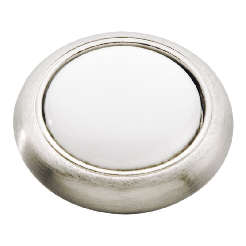 Tranquillity Collection Round Knob - 1-1/4 " Diameter Cabinet Knob Satin Nickel with White - Traditional Hardware for Drawers & Cabinets