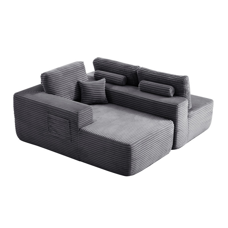 Canapé modulaire 104 po Cloud avec méridienne en forme de L et poches latérales, Tissu gris, Orienté à gauche (vu de face)