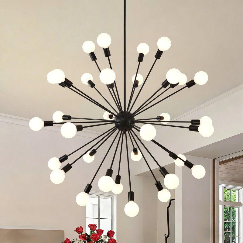32-Light Modern Black Sputnik Chandelier For Dining Room Living Room Bedroom Kitchen Island Hallway Foyer, 32 Light - 47"