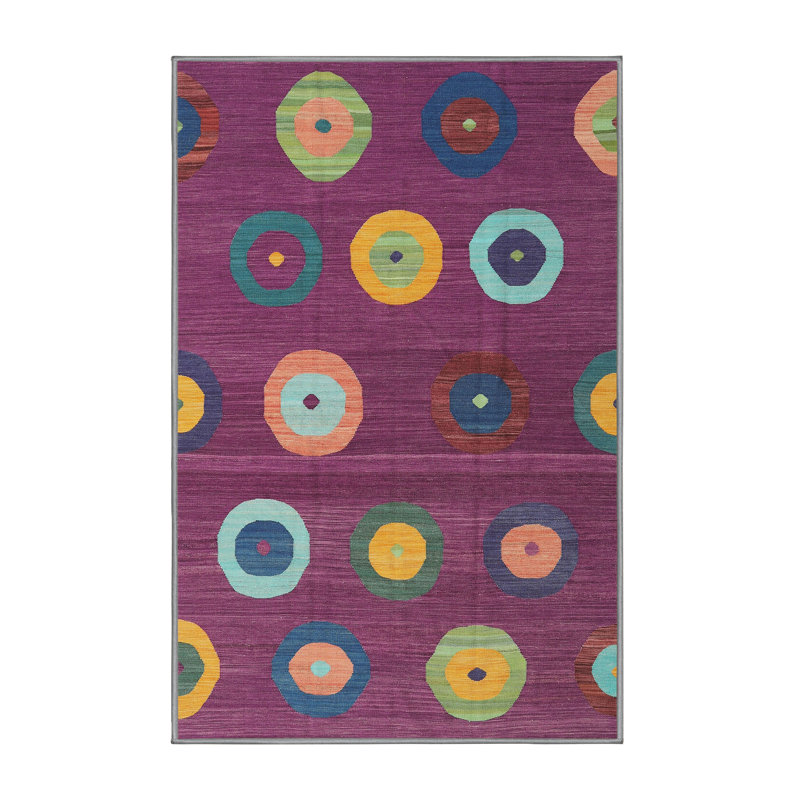 Tapis géométrique mauve / beige / vert, Rectangle 7 pi x 10 pi