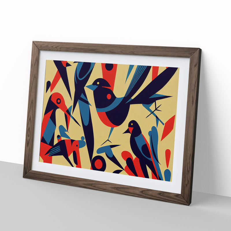 Magnetic Abstract Birds - Framed Print, 25cm H x 34cm W x 2cm D, Walnut