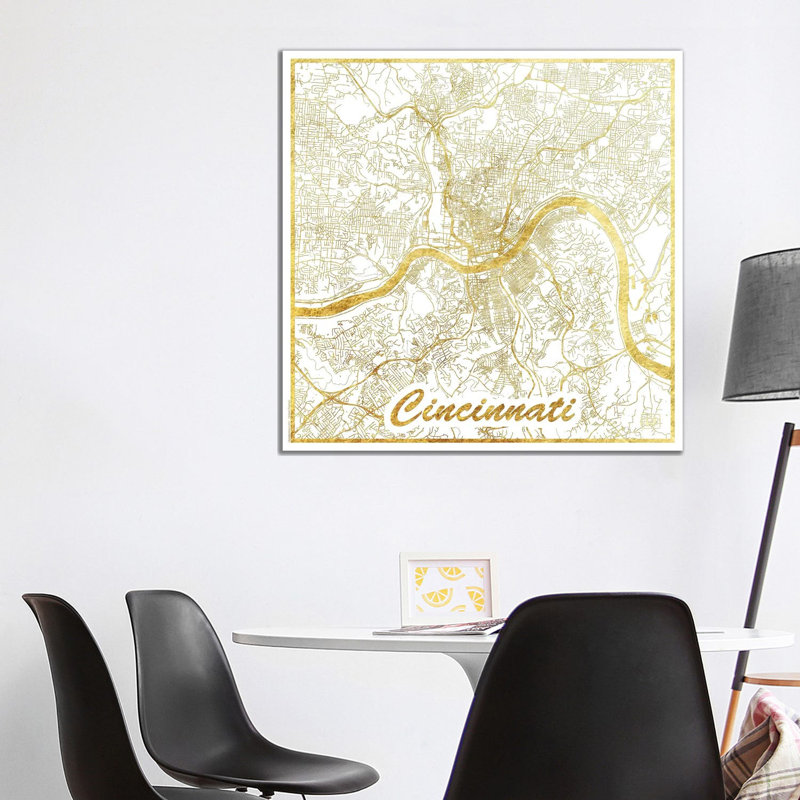 Cincinnati Gold Leaf Urban Blueprint Map by Hubert Roguski - Wrapped Canvas Print, 93.98 cm H x 93.98 cm W x 1.91 cm D