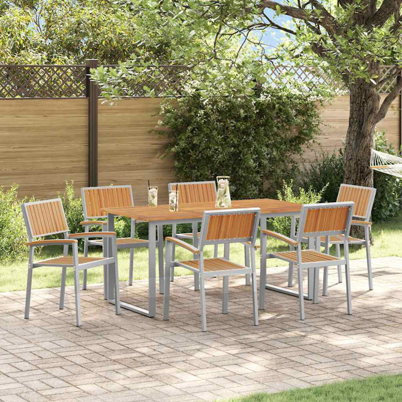 7 Piece Garden Dining Set Grey Steel, 75cm H x 160cm W x 80cm D