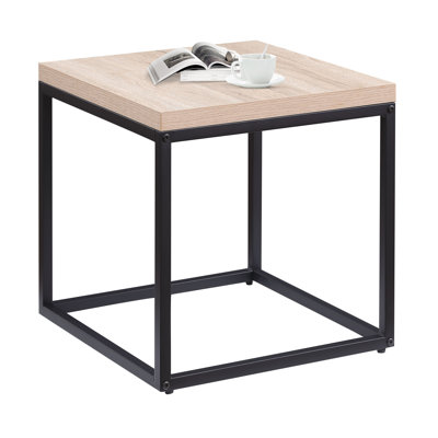 End Table Side Table,Square Wood and Metal Nightstand,Storage Small End Table, for Living Room Bedroom, Natural Oak