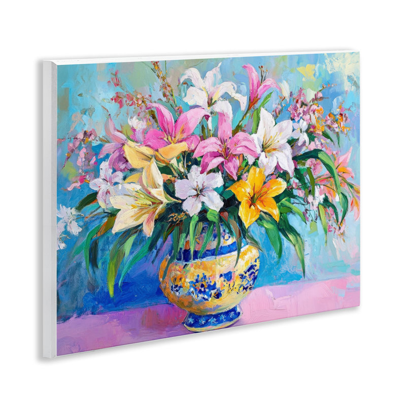 «Bold Lilies over Blue», plaque murale par Petal Prints Design