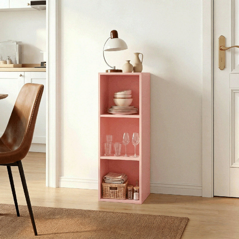 Bibliothèque à 3 niveaux, tablette ouverte, rose, (3 tablettes) H 31,5 po x l 9,61 po x P 9,37 po, Rose