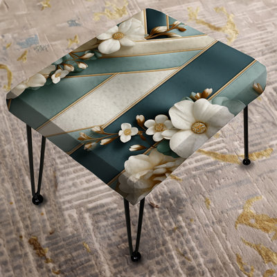 Blanc élégant motif floral rayé - repose-pieds rectangulaire rayé