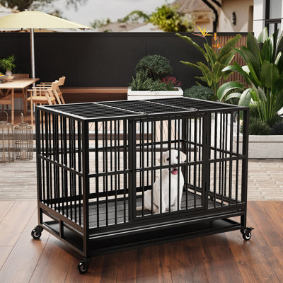 45.7W Rolling Dog Cage With Pull-Out Trays