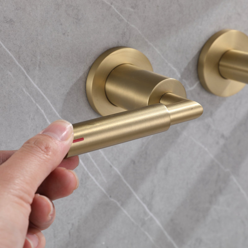 3 Hole Wall-Mounted Bathroom Sink Faucet with Lever Handles, Brushed Gold